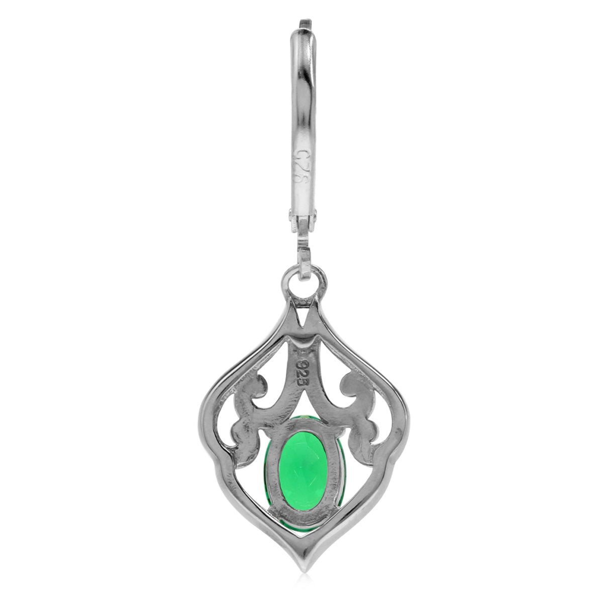 1.3ct. Created Nano Green Emerald 925 Sterling Silver Victorian Style Leverback Dangle Earrings - Silvershake-store