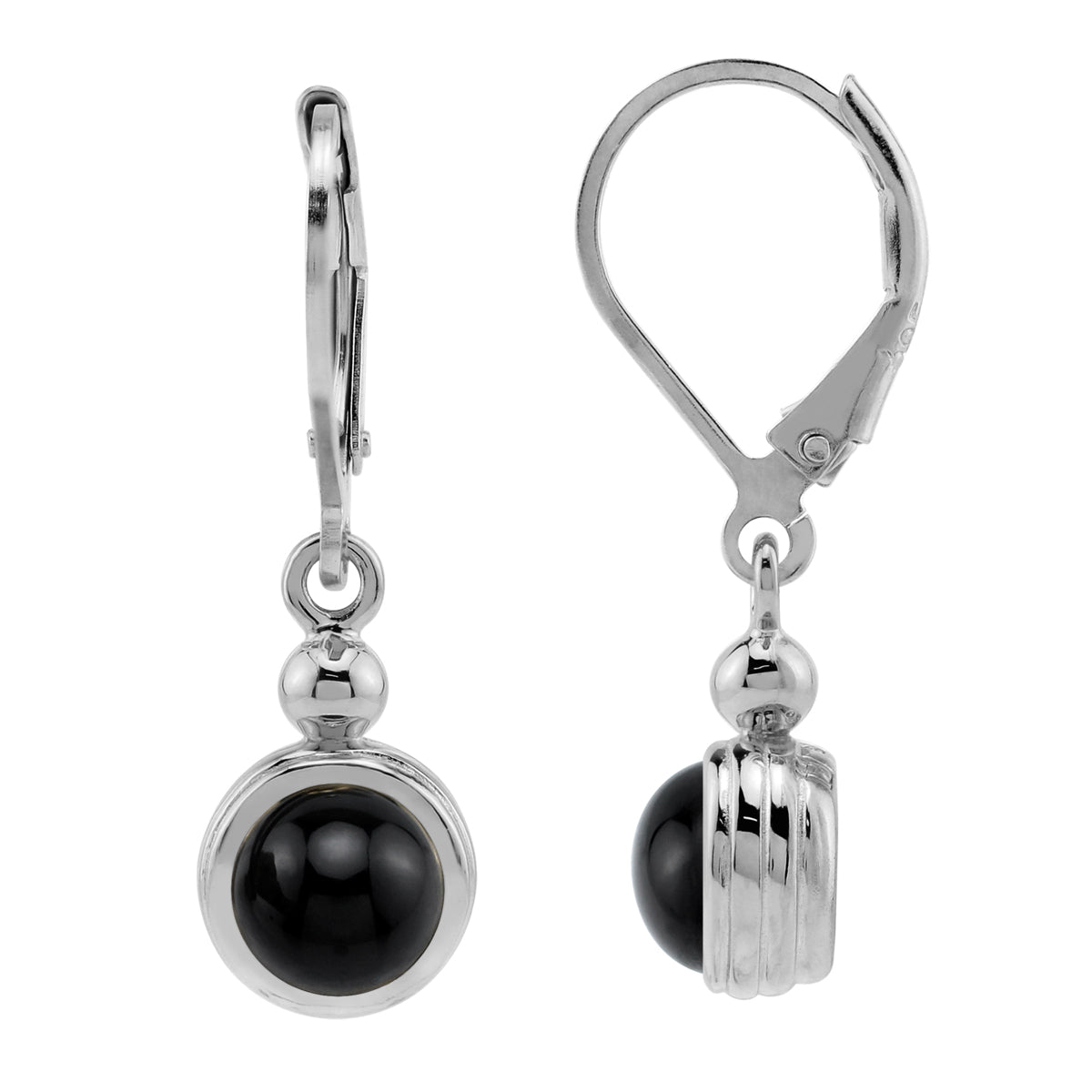 6MM Natural Round Shape Black Onyx White Gold Plated 925 Sterling Silver Minimalist Casual Cabochon Gemstone Leverback Dangle Earrings Jewelry for Women - Silvershake-store