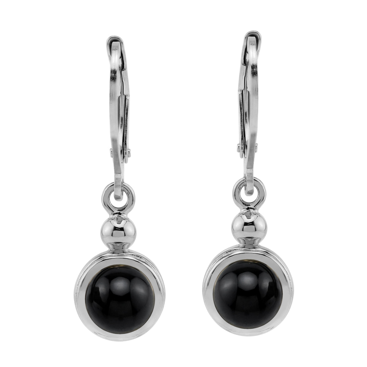 6MM Natural Round Shape Black Onyx White Gold Plated 925 Sterling Silver Minimalist Casual Cabochon Gemstone Leverback Dangle Earrings Jewelry for Women - Silvershake-store