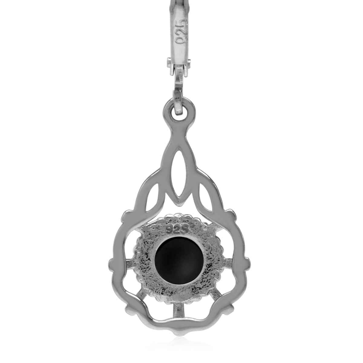 Natural Black Onyx 925 Sterling Silver Filigree Drop Dangle Leverback Earrings