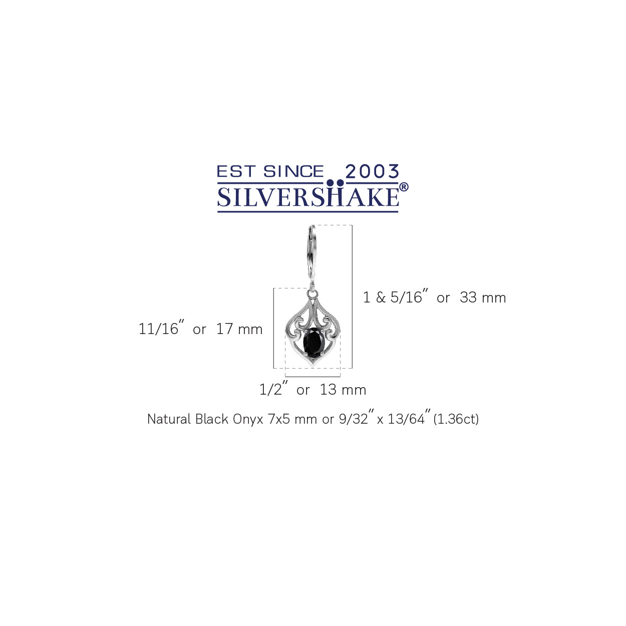 1.36ct. Natural Black Onyx 925 Sterling Silver Victorian Style Leverback Dangle Earrings for Women