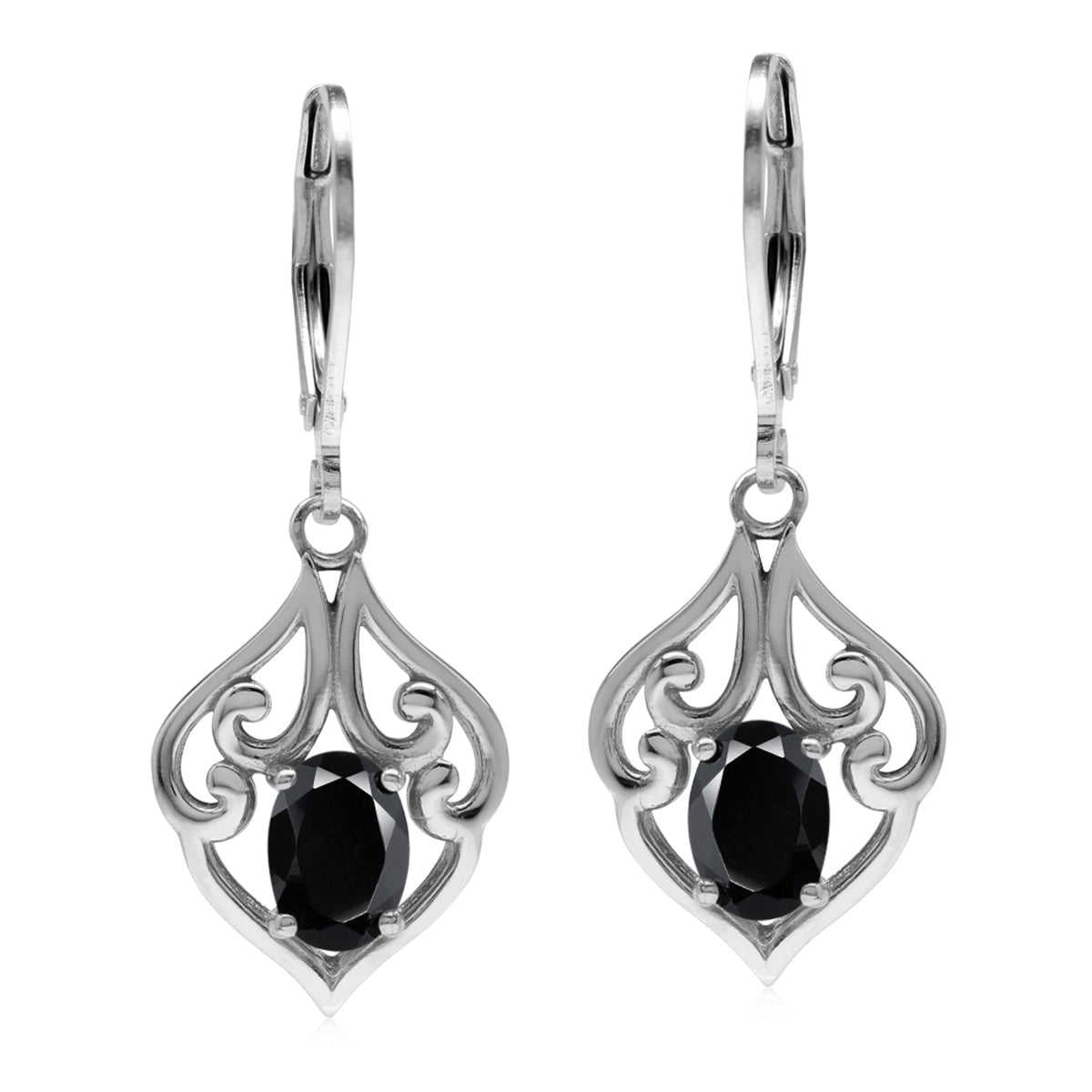 1.36ct. Natural Black Onyx 925 Sterling Silver Victorian Style Leverback Dangle Earrings for Women