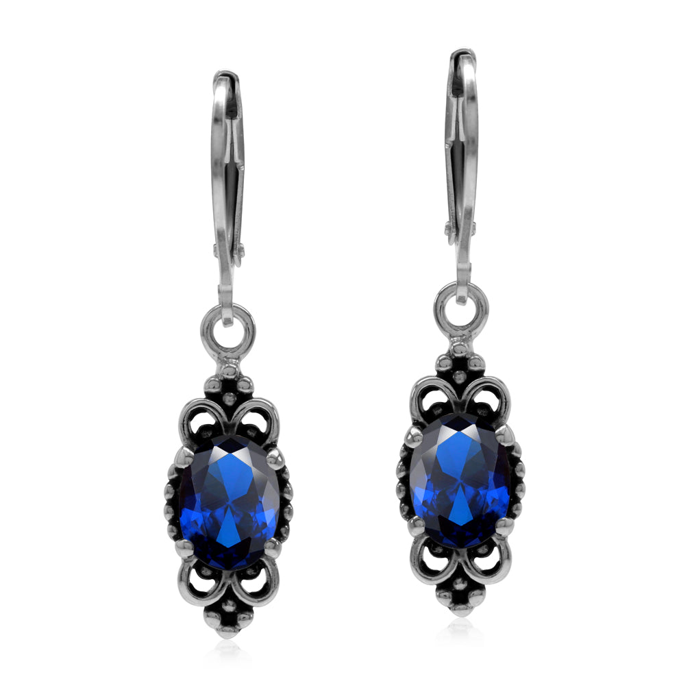 2.6 Ctw Created Blue Sapphire Gemstone 925 Sterling Silver Balinese Leverback Earrings Jewelry for Women - Silvershake-store