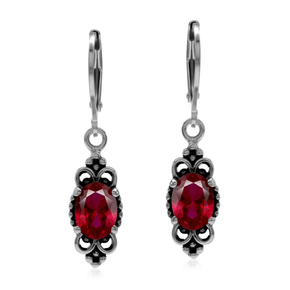 2.7 Ctw Simulated Red Ruby Gemstone 925 Sterling Silver Balinese Leverback Earrings Jewelry for Women - Silvershake-store