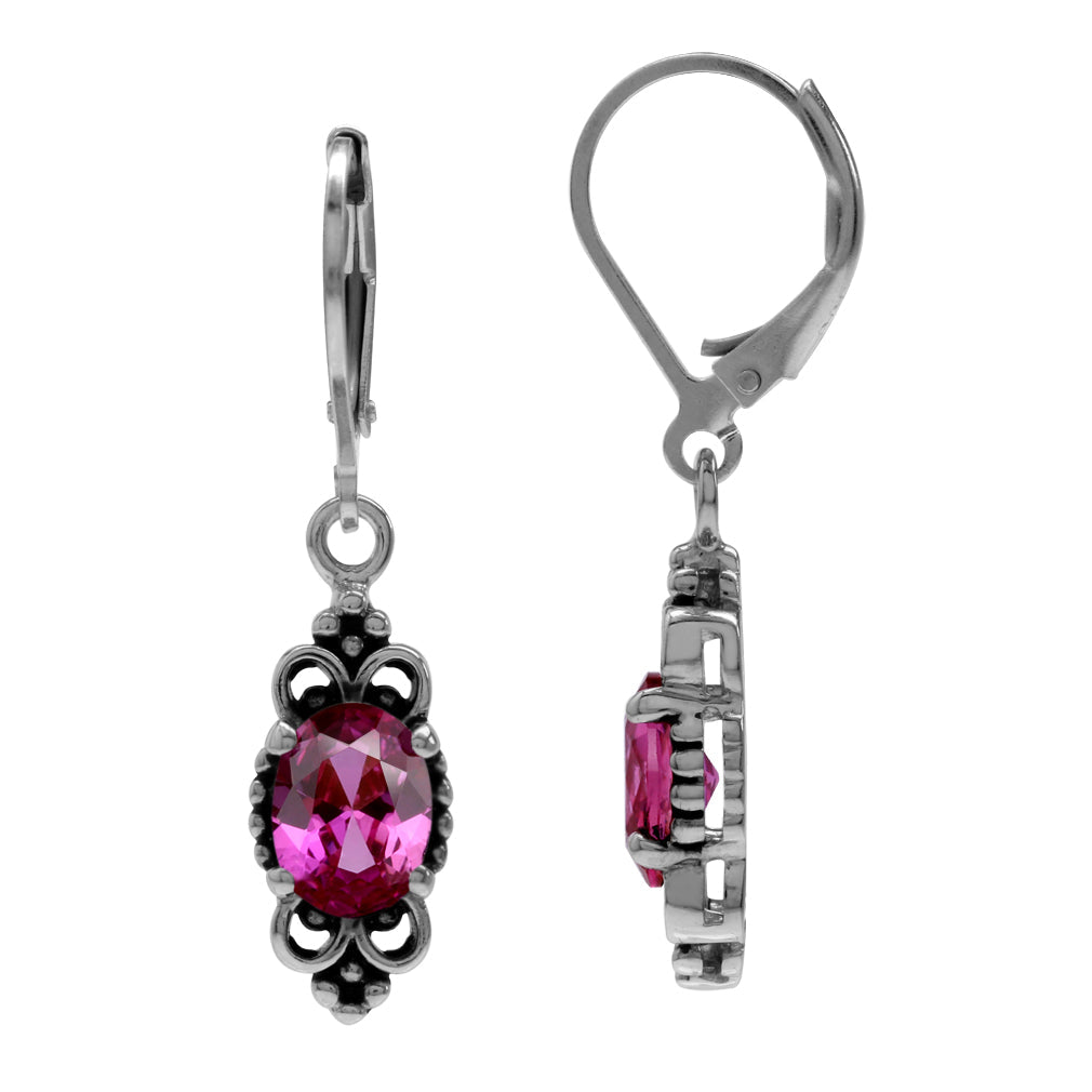2.8 Ctw Created Pink Tourmaline Gemstone 925 Sterling Silver Balinese Leverback Earrings Jewelry for Women - Silvershake-store