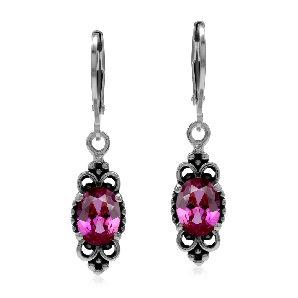 2.8 Ctw Created Pink Tourmaline Gemstone 925 Sterling Silver Balinese Leverback Earrings Jewelry for Women - Silvershake-store