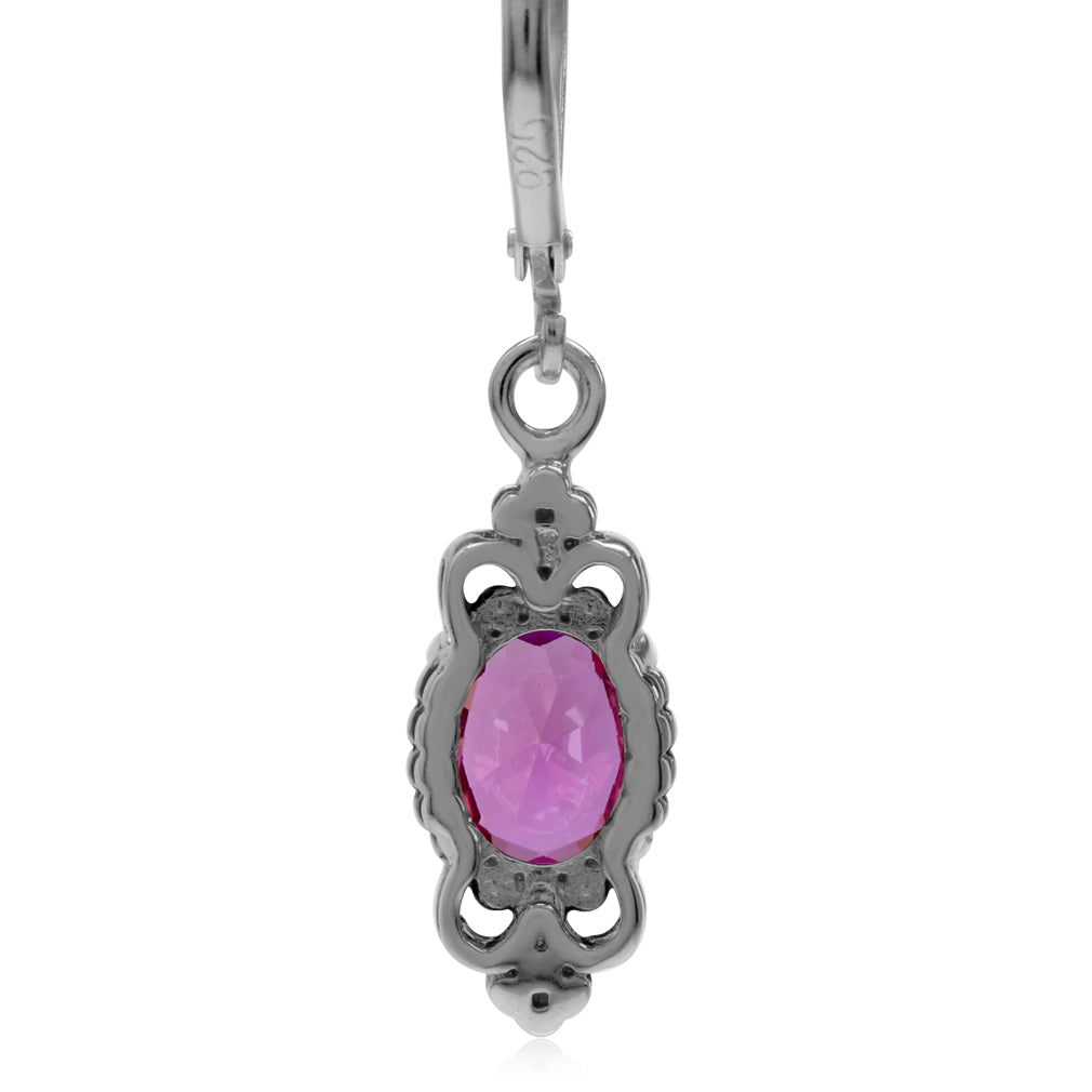 2.8 Ctw Created Pink Tourmaline Gemstone 925 Sterling Silver Balinese Leverback Earrings Jewelry for Women - Silvershake-store
