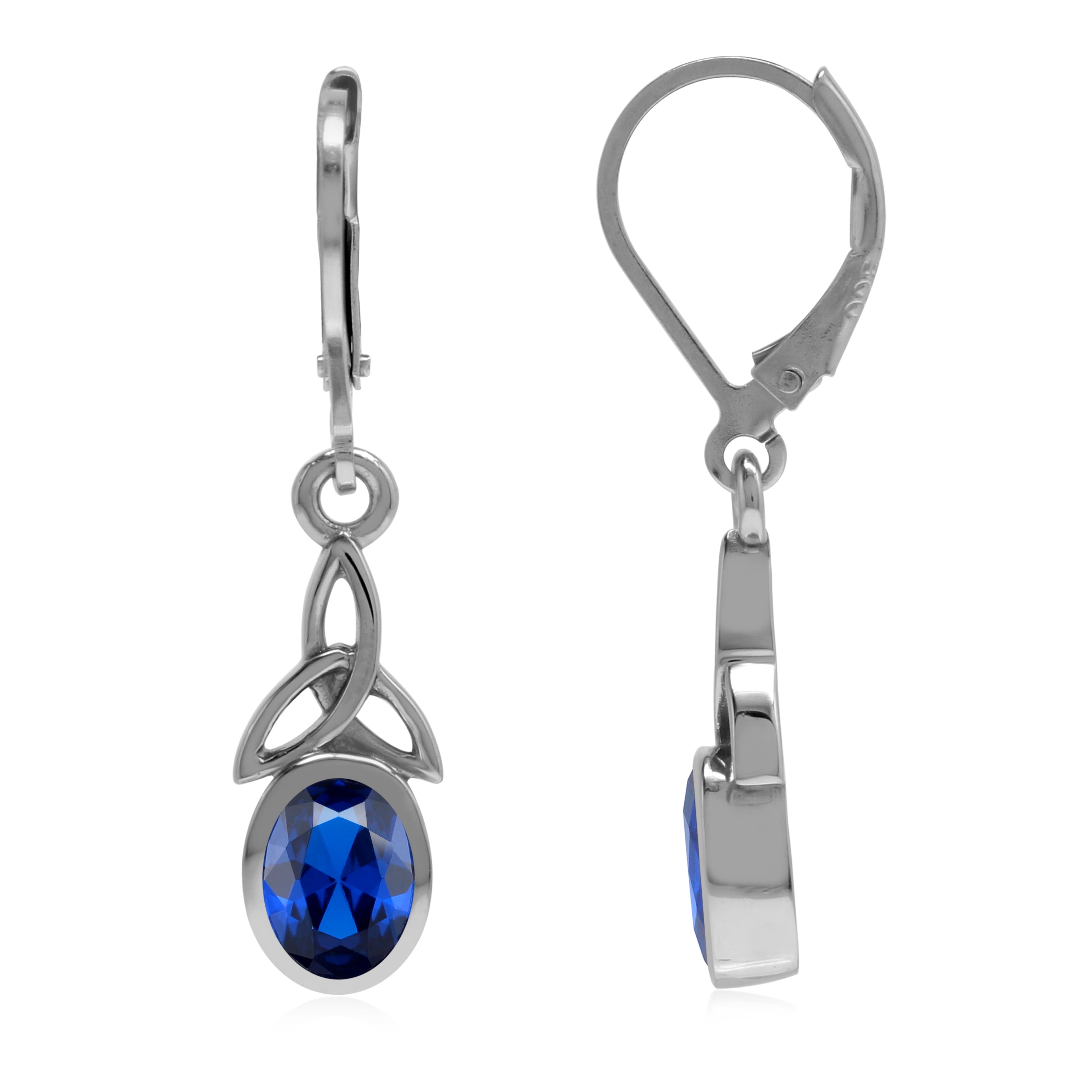 Created Blue Sapphire Gemstone 925 Sterling Silver Triquetra Celtic Knot Leverback Earrings Jewelry for Women September Birthstone - Silvershake-store