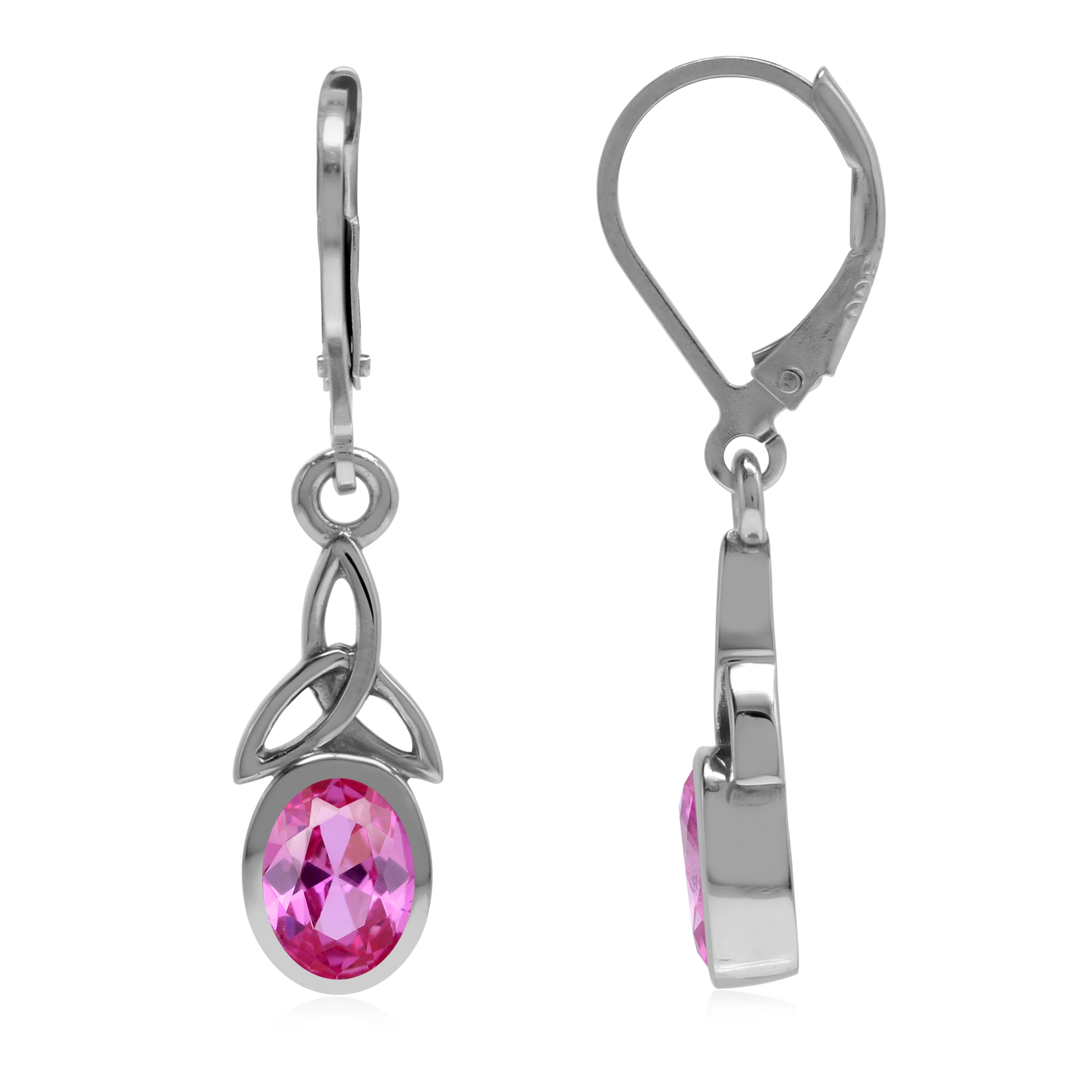 Created Pink Tourmaline Gemstone 925 Sterling Silver Triquetra Celtic Knot Leverback Earrings Jewelry for Women October Birthstone - Silvershake-store