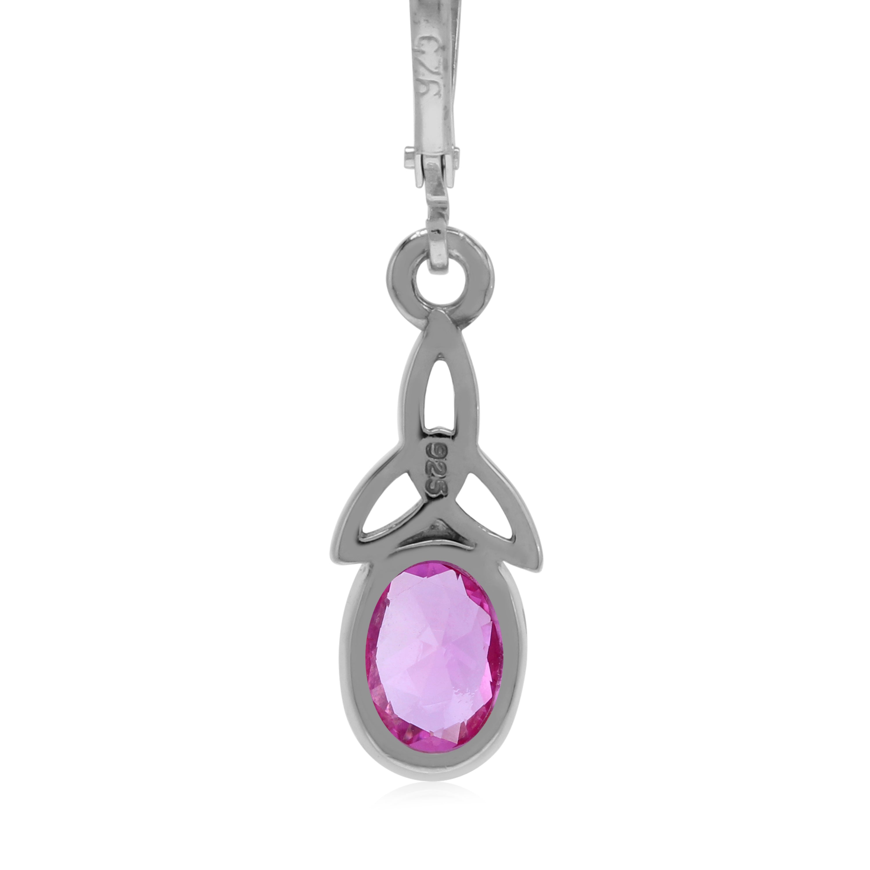 Created Pink Tourmaline Gemstone 925 Sterling Silver Triquetra Celtic Knot Leverback Earrings Jewelry for Women October Birthstone - Silvershake-store