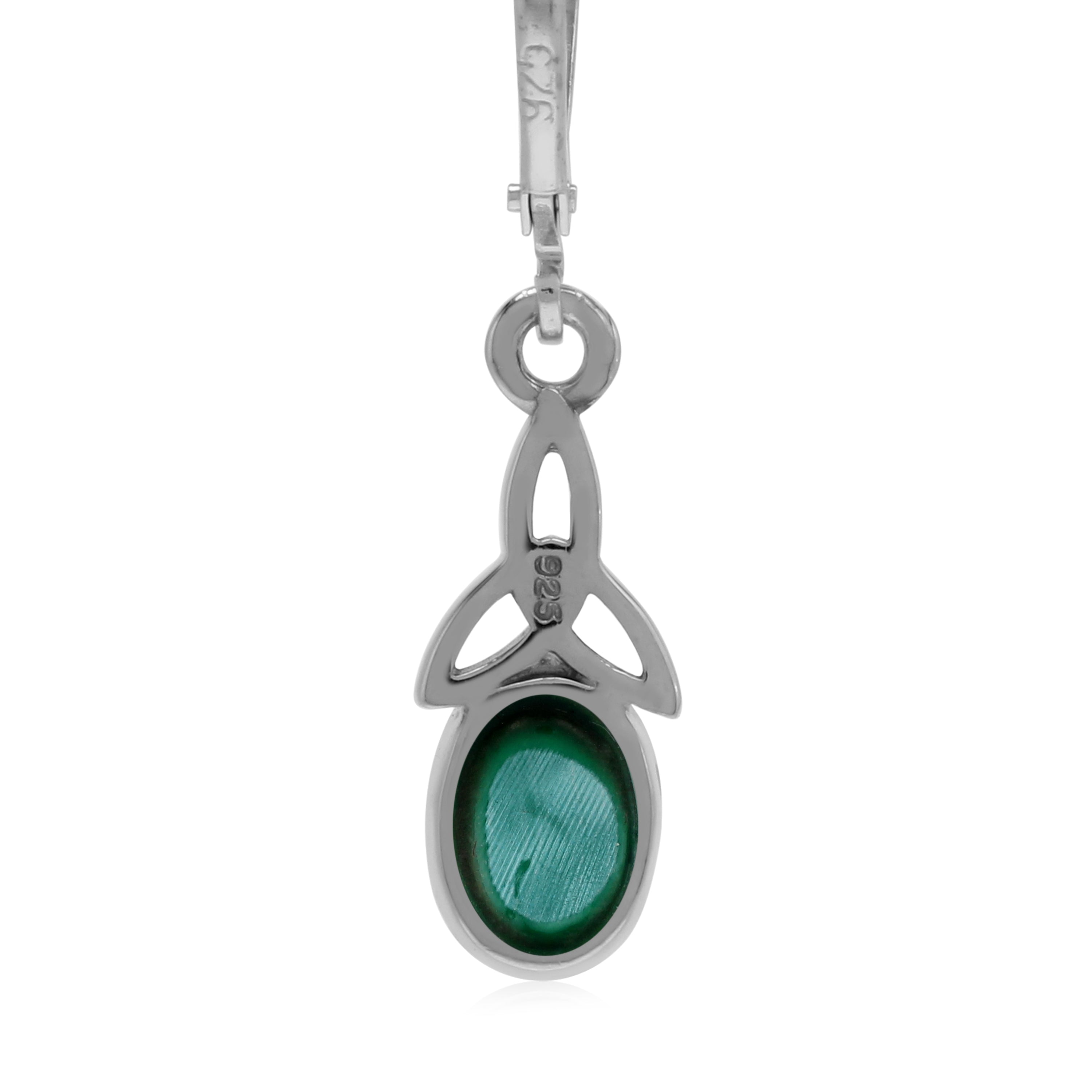 Created Green Malachite Inlay 925 Sterling Silver Triquetra Celtic Knot Leverback Gemstone Earrings Jewelry for Women - Silvershake-store