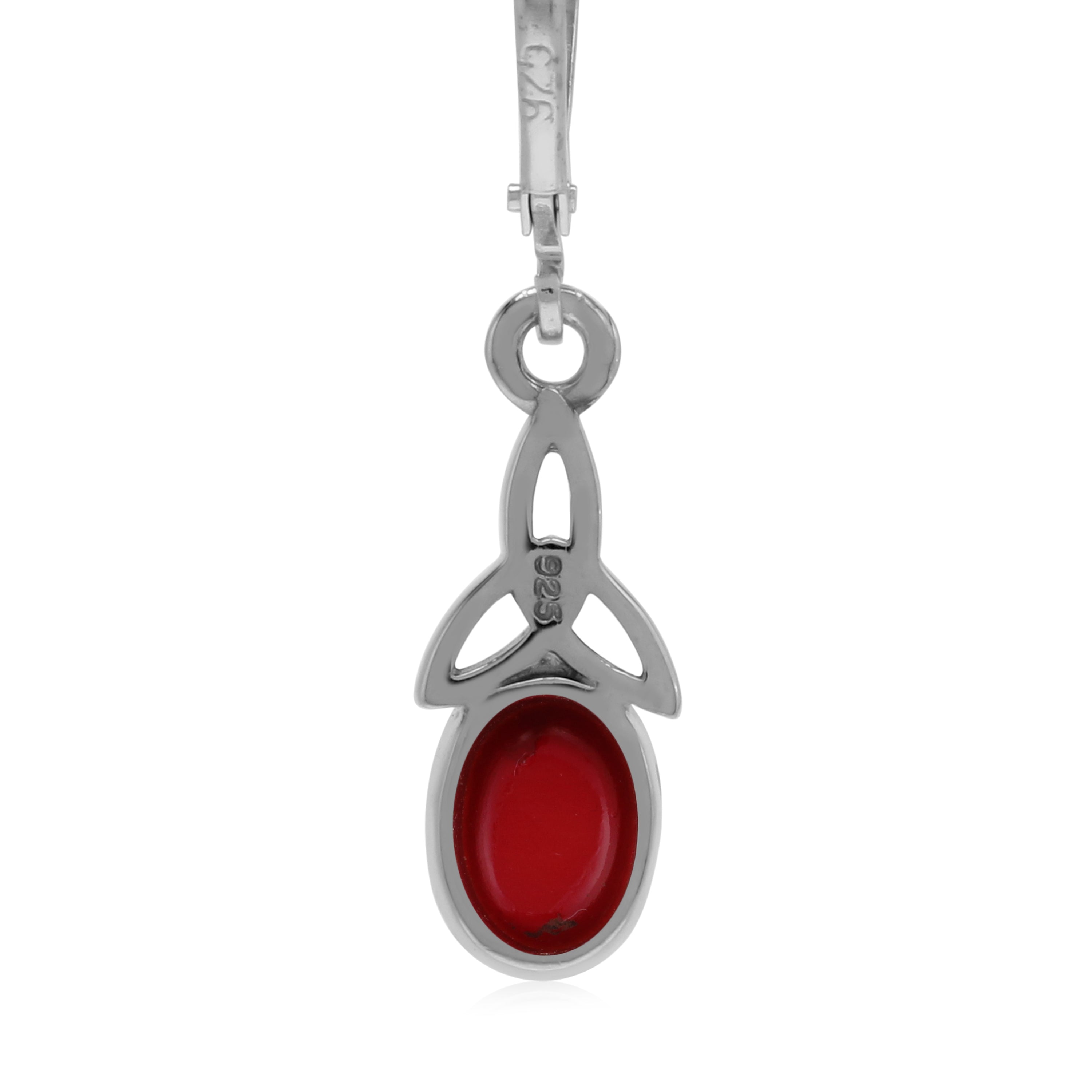 Created Red Coral Inlay 925 Sterling Silver Triquetra Celtic Knot Leverback Gemstone Earrings Jewelry for Women - Silvershake-store