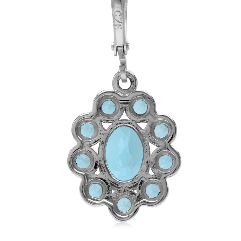 4.46 ct. Genuine Light Sky Blue Topaz White Gold Plated 925 Sterling Silver Flower Cluster Leverback Earrings - Silvershake-store