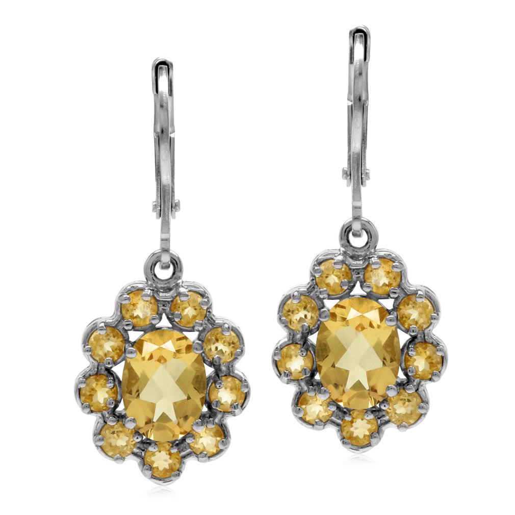 3.28 Ct Genuine Yellow Citrine 925 Sterling Silver Flower Cluster Leverback Gemstone November Birthstone Earrings - Silvershake-store