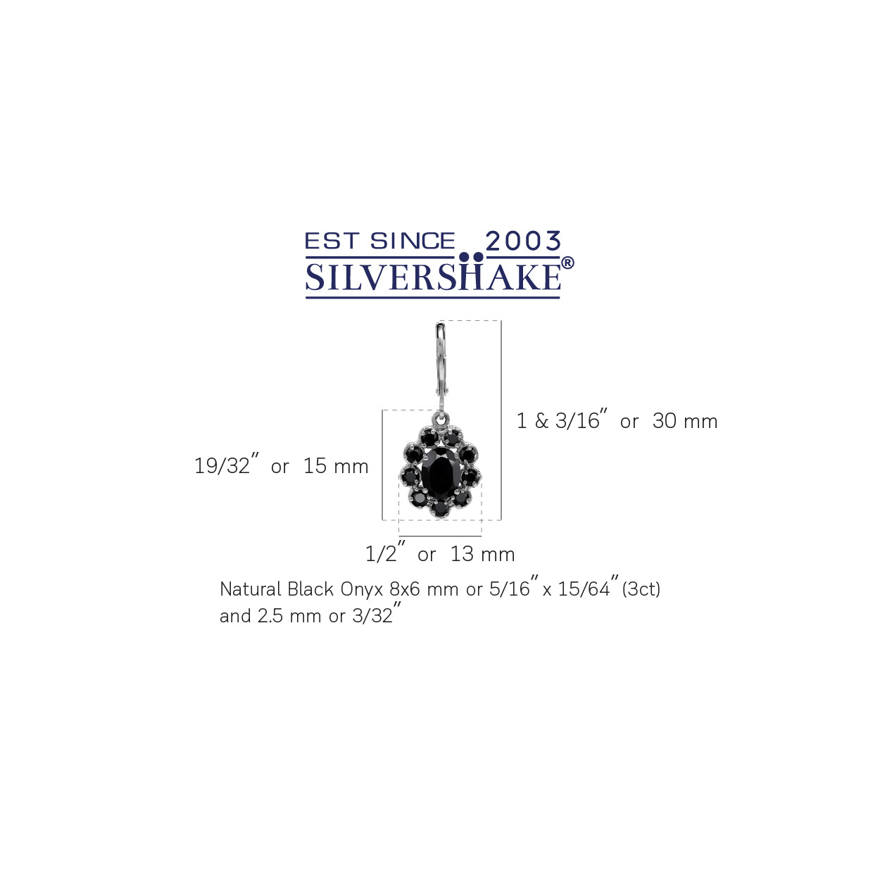 4.44 ct Natural Black Onyx 925 Sterling Silver Flower Cluster Leverback Dangle Earrings - Silvershake-store
