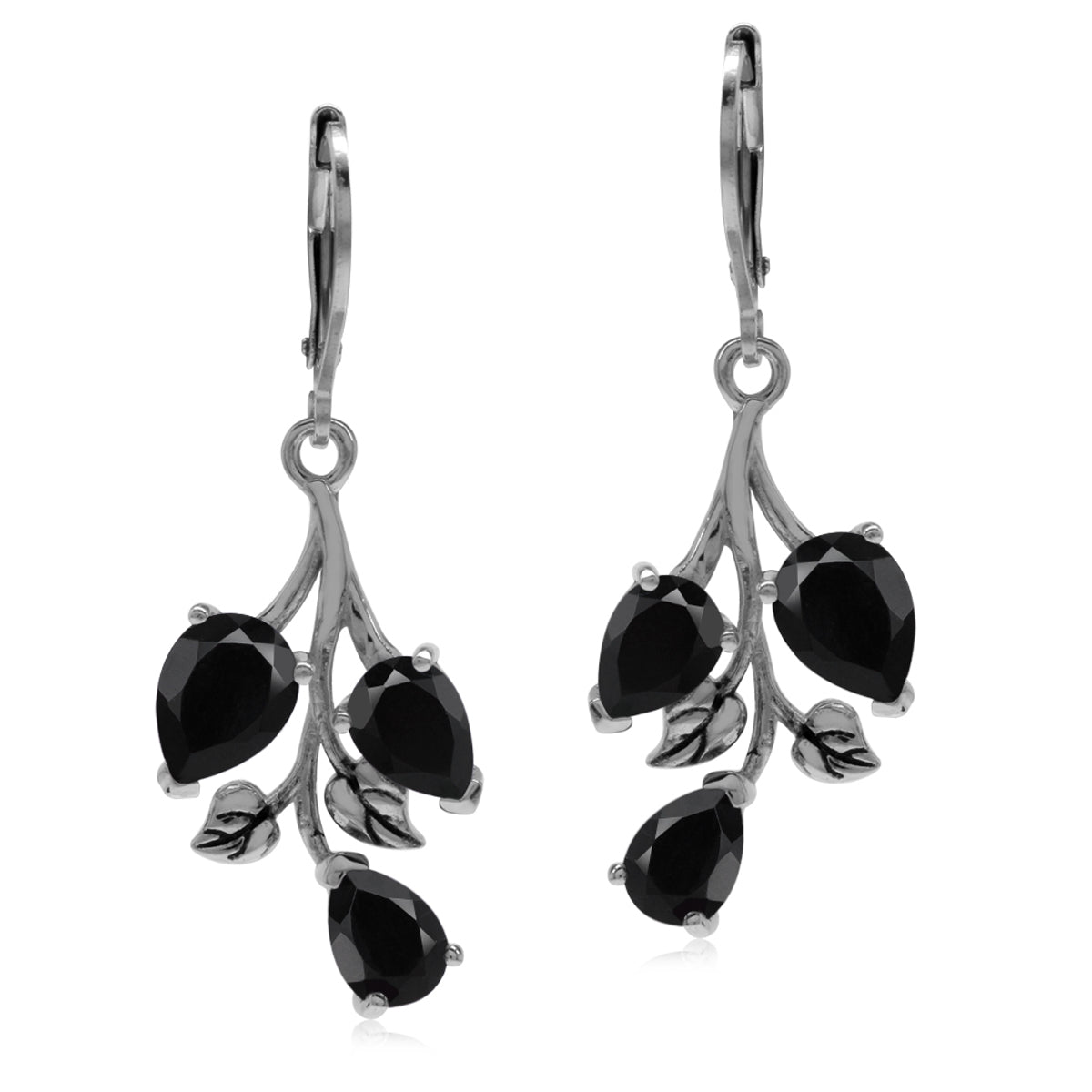 4.6 ct Natural Black Onyx 925 Sterling Silver Leaf Leverback Dangle Earrings Jewelry for Women - Silvershake-store