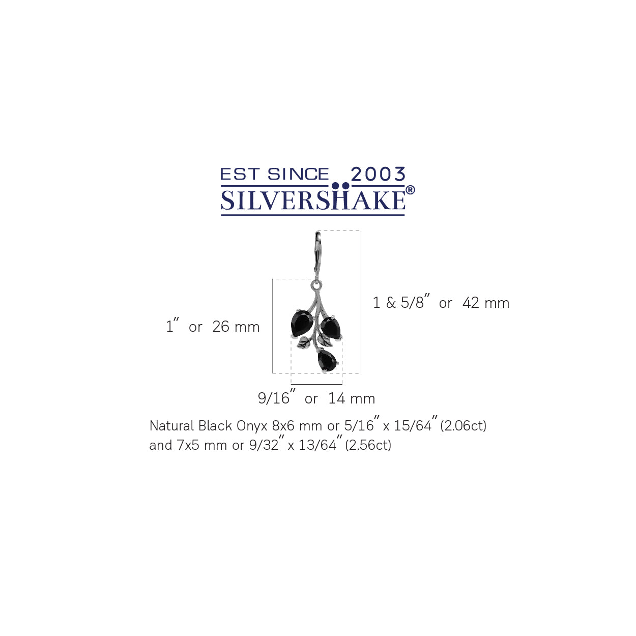 4.6 ct Natural Black Onyx 925 Sterling Silver Leaf Leverback Dangle Earrings Jewelry for Women - Silvershake-store