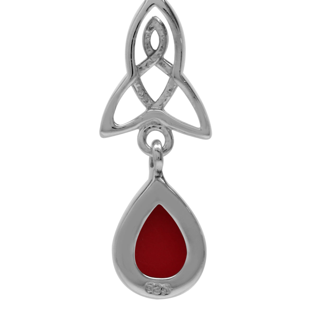 Created Red Coral 925 Sterling Silver Triquetra Celtic Knot Drop Dangle Leverback Earrings