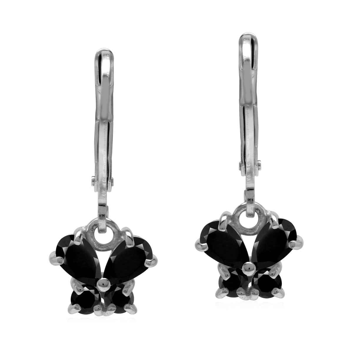 Petite Black Onyx 925 Sterling Silver Butterfly Leverback Dangle Earrings