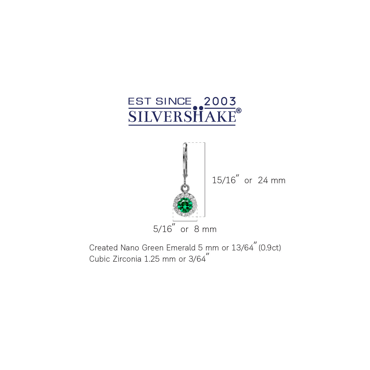 5MM Created Nano Green Emerald & White CZ 925 Sterling Silver Halo Leverback Dangle Earrings