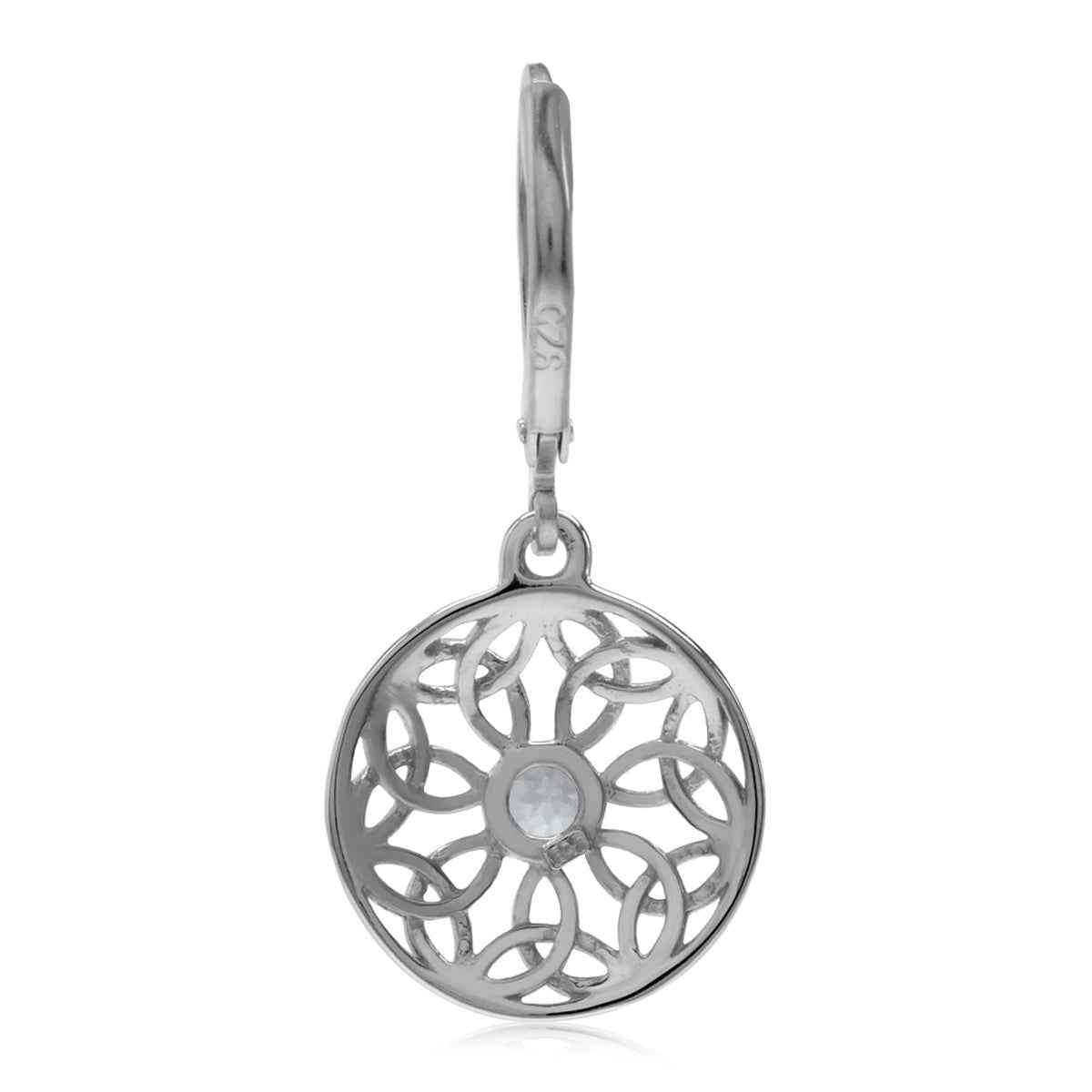 Genuine White Topaz 925 Sterling Silver Triquetra Celtic Knot Circle Disc Leverback Dangle Gemstone Earrings