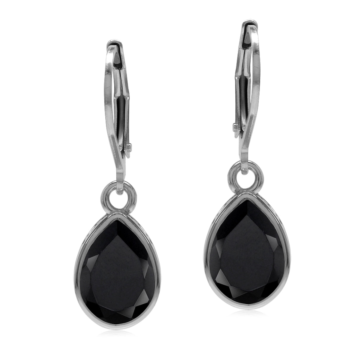 3.26ct. Natural Black Onyx 925 Sterling Silver Heart Victorian Style Drop Dangle Leverback Gemstone Earrings - Silvershake-store