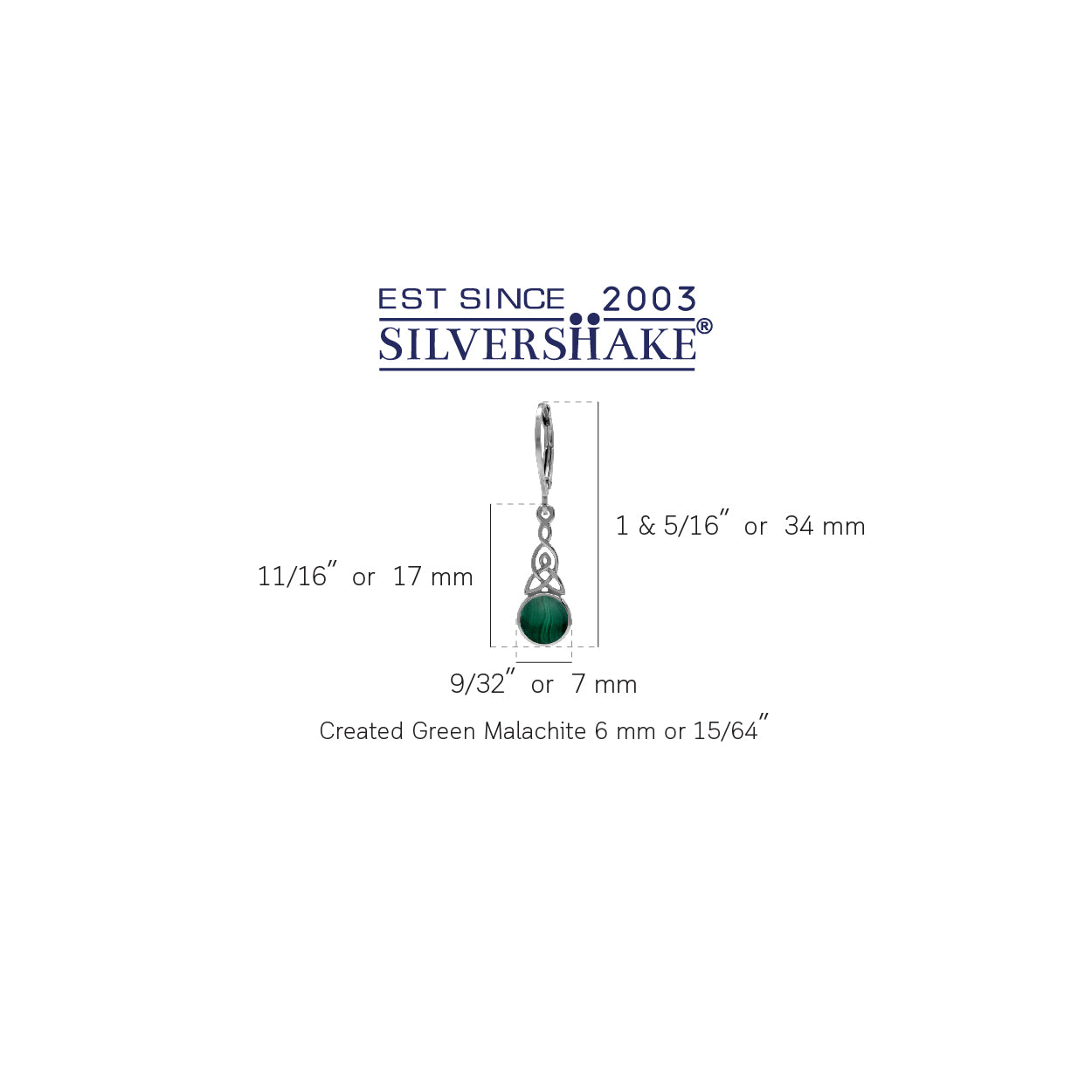 6MM Created Round Shape Green Malachite 925 Sterling Silver Triquetra Celtic Knot Leverback Dangle Earrings Jewelry for Women - Silvershake-store