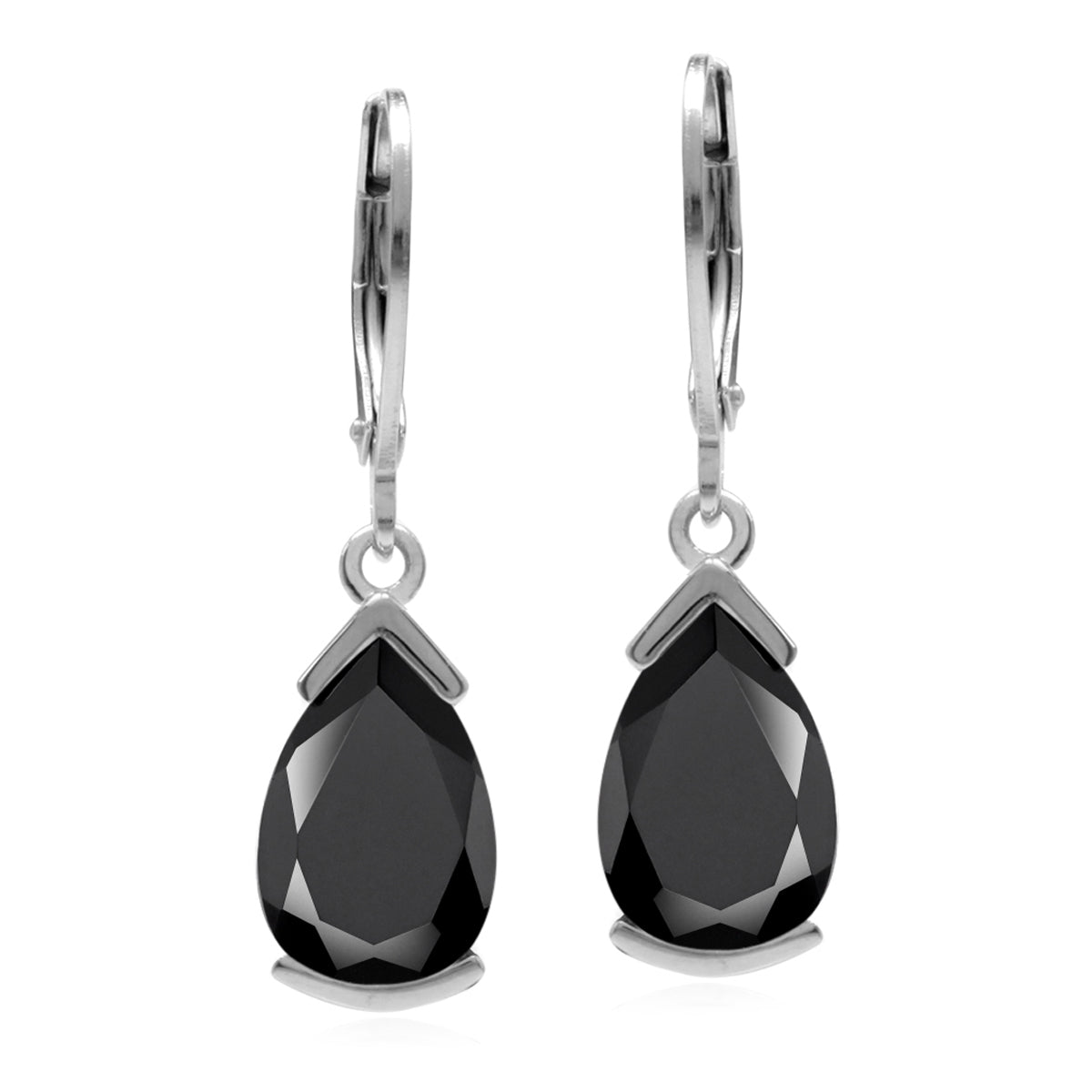 12x8mm Pear Shape Natural Black Onyx 925 Sterling Silver Drop Leverback Earrings