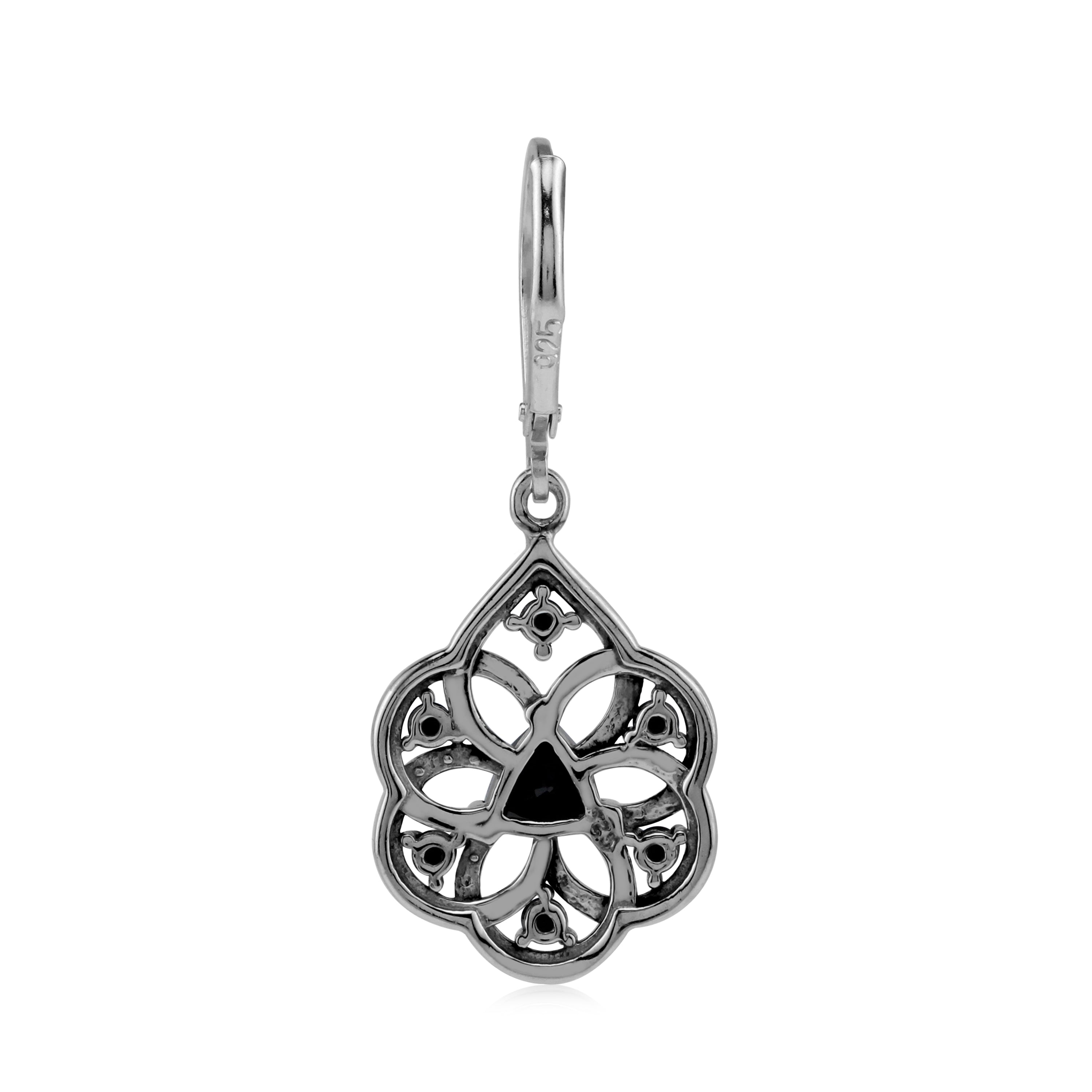 Silvershake Black Onyx 925 Sterling Silver Filigree Dangle Drop Leverback Earrings - Silvershake-store