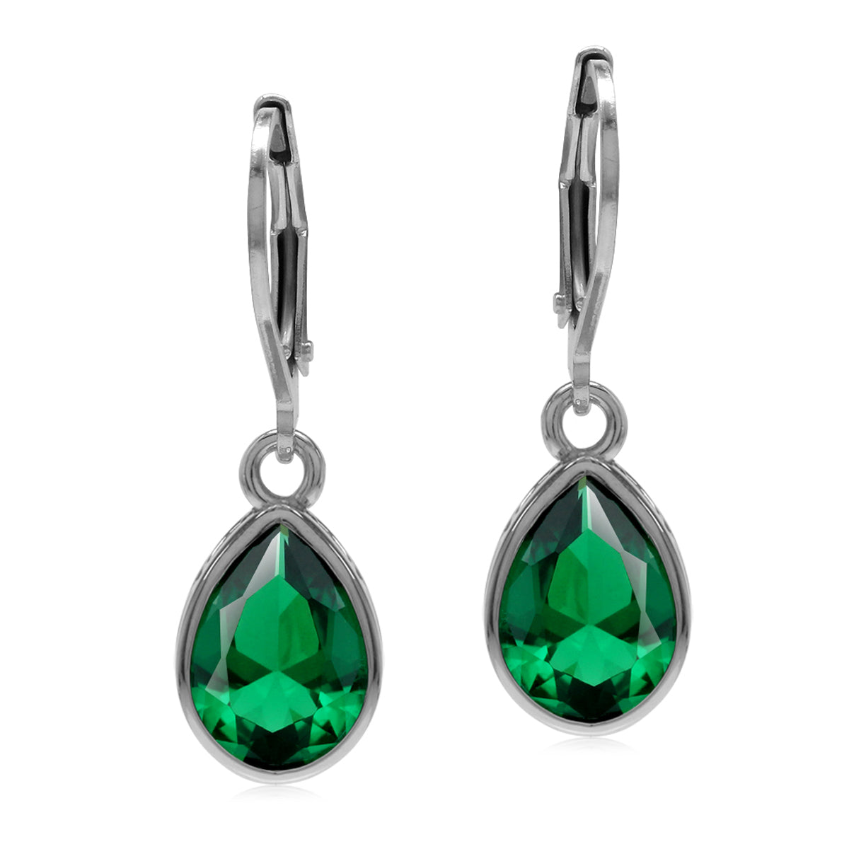 Created Nano Green Emerald 925 Sterling Silver Heart Victorian Style Drop Dangle Leverback Earrings May Gemstone Birthstone - Silvershake-store