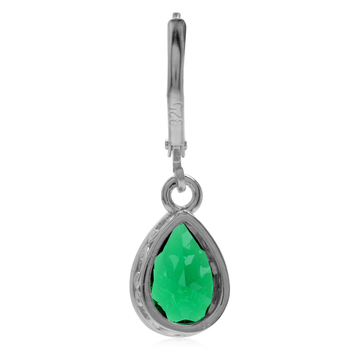 Created Nano Green Emerald 925 Sterling Silver Heart Victorian Style Drop Dangle Leverback Earrings May Gemstone Birthstone - Silvershake-store
