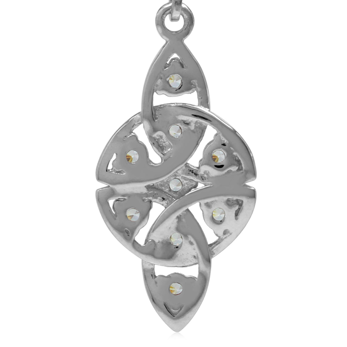 White Cubic Zirconia 925 Sterling Silver Filigree Triquetra Celtic Knot Leverback Earrings