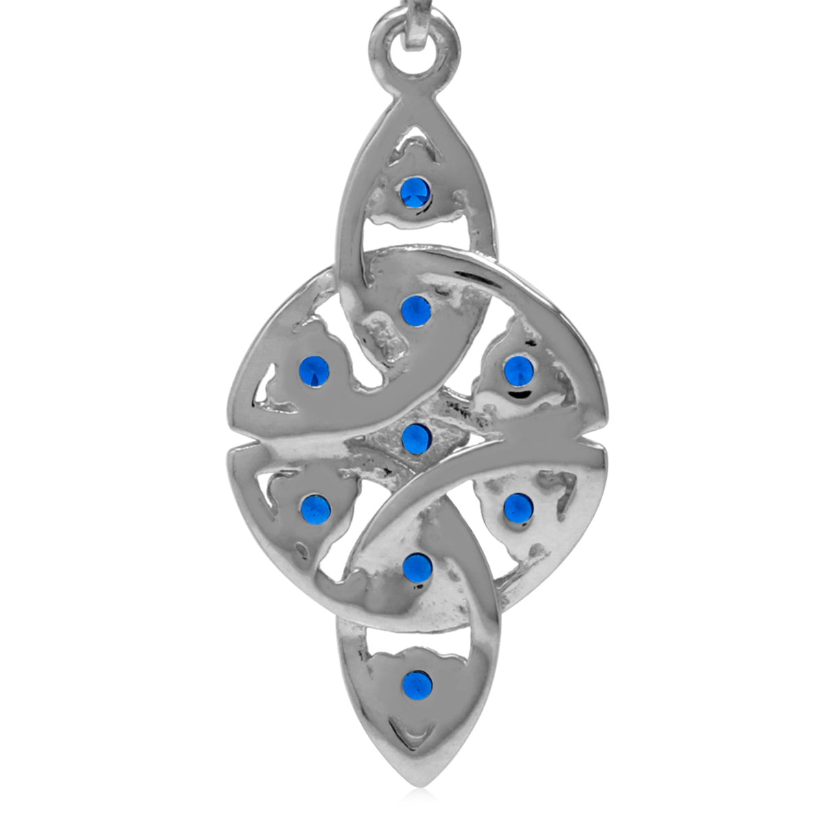 Created Blue Sapphire 925 Sterling Silver Filigree Triquetra Celtic Knot Leverback Earrings