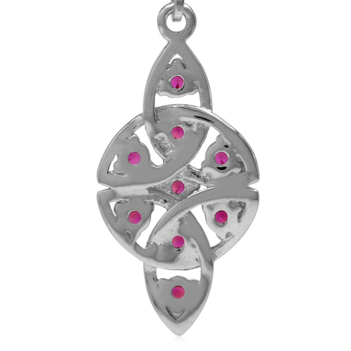 Simulated Red Ruby 925 Sterling Silver Filigree Triquetra Celtic Knot Leverback Earrings