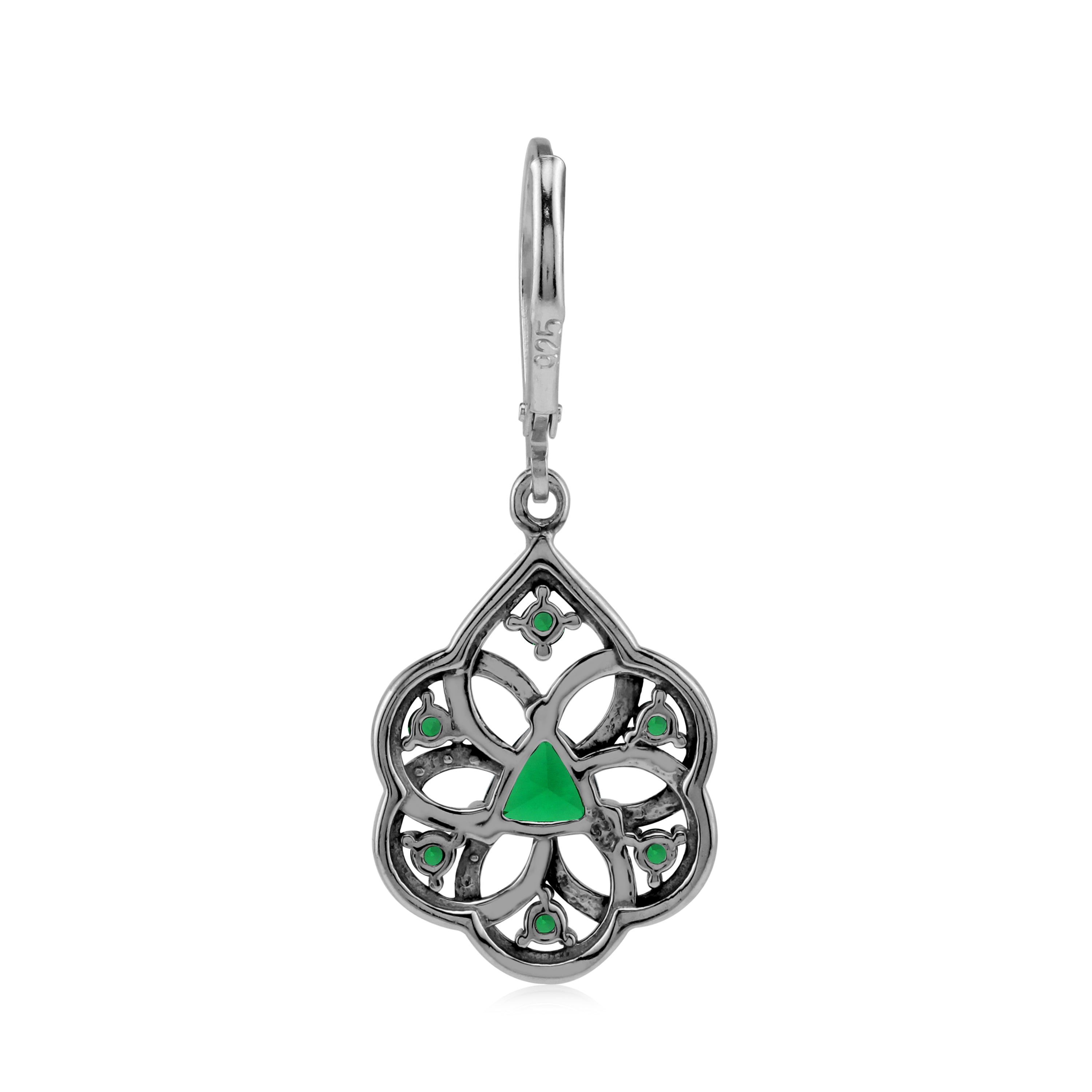 Created Nano Green Emerald 925 Sterling Silver Filigree Dangle Drop Leverback Earrings Jewelry for Women May Gemstone Birthstone - Silvershake-store
