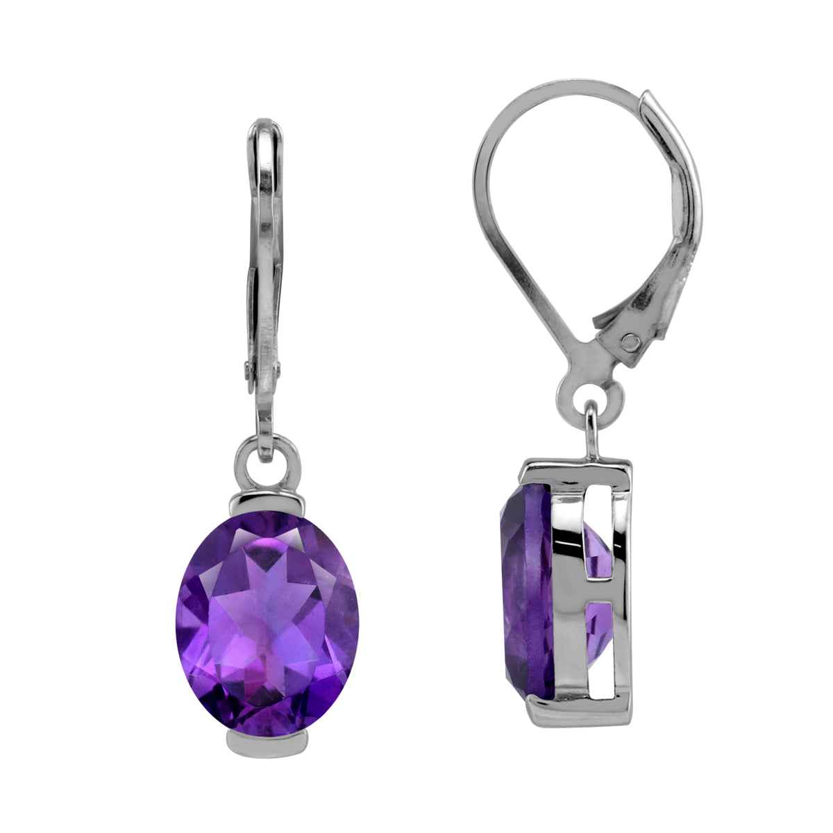 10X8mm 4.66 CTW Genuine Oval Shape African Purple Amethyst 925 Sterling Silver Leverback Dangle Earrings
