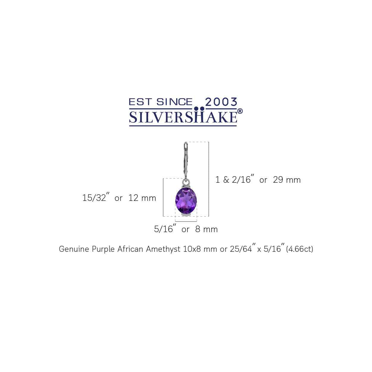 10X8mm 4.66 CTW Genuine Oval Shape African Purple Amethyst 925 Sterling Silver Leverback Dangle Earrings