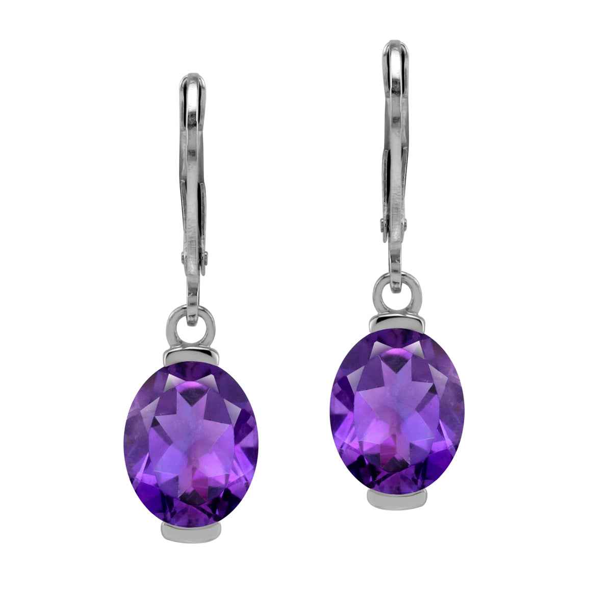 10X8mm 4.66 CTW Genuine Oval Shape African Purple Amethyst 925 Sterling Silver Leverback Dangle Earrings