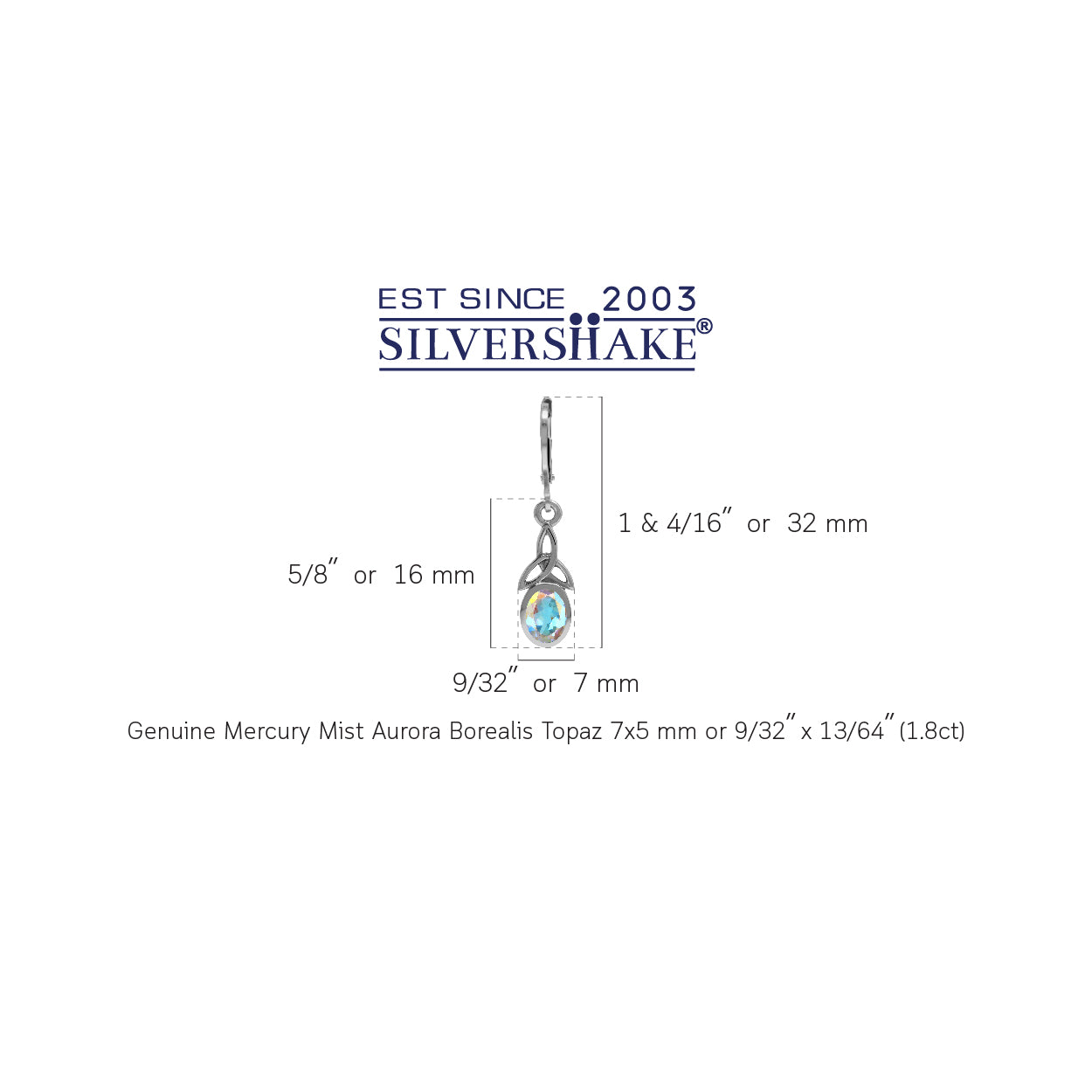 1.8 CTW 7X5mm Oval Shape Genuine Mercury Mist Aurora Borealis (AB) Topaz 925 Sterling Silver Triquetra Celtic Knot Leverback Dangle Gemstone Earrings - Silvershake-store