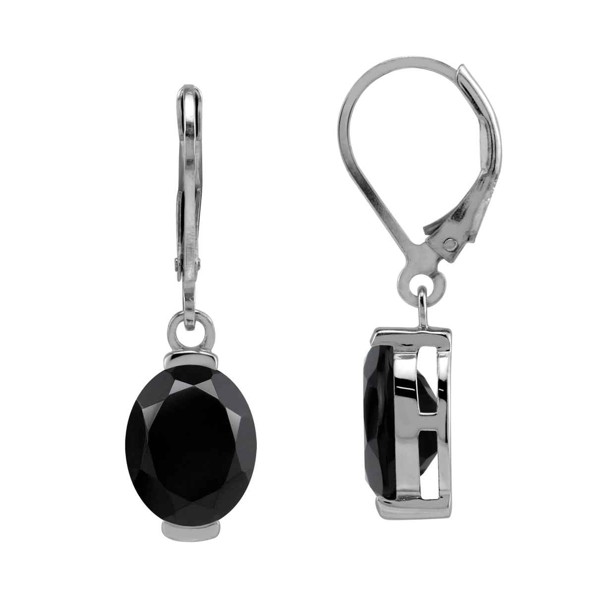 10X8mm 4.38 CTW Natural Oval Shape Black Onyx 925 Sterling Silver Leverback Dangle Gemstone Earrings