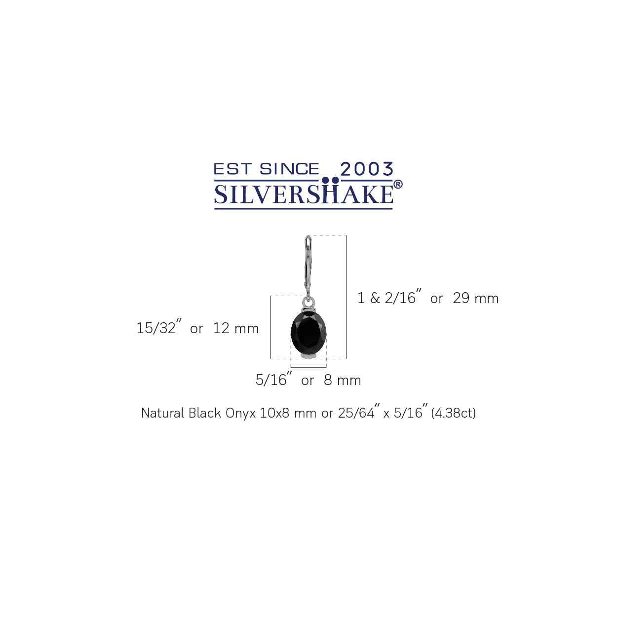 10X8mm 4.38 CTW Natural Oval Shape Black Onyx 925 Sterling Silver Leverback Dangle Gemstone Earrings