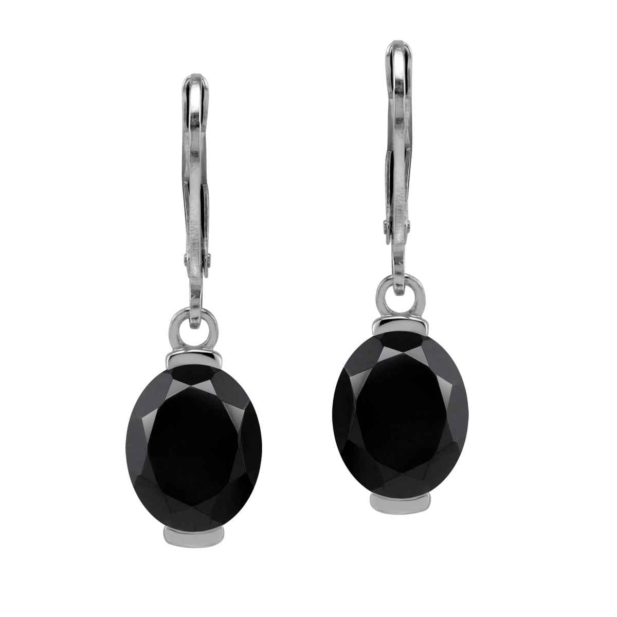 10X8mm 4.38 CTW Natural Oval Shape Black Onyx 925 Sterling Silver Leverback Dangle Gemstone Earrings