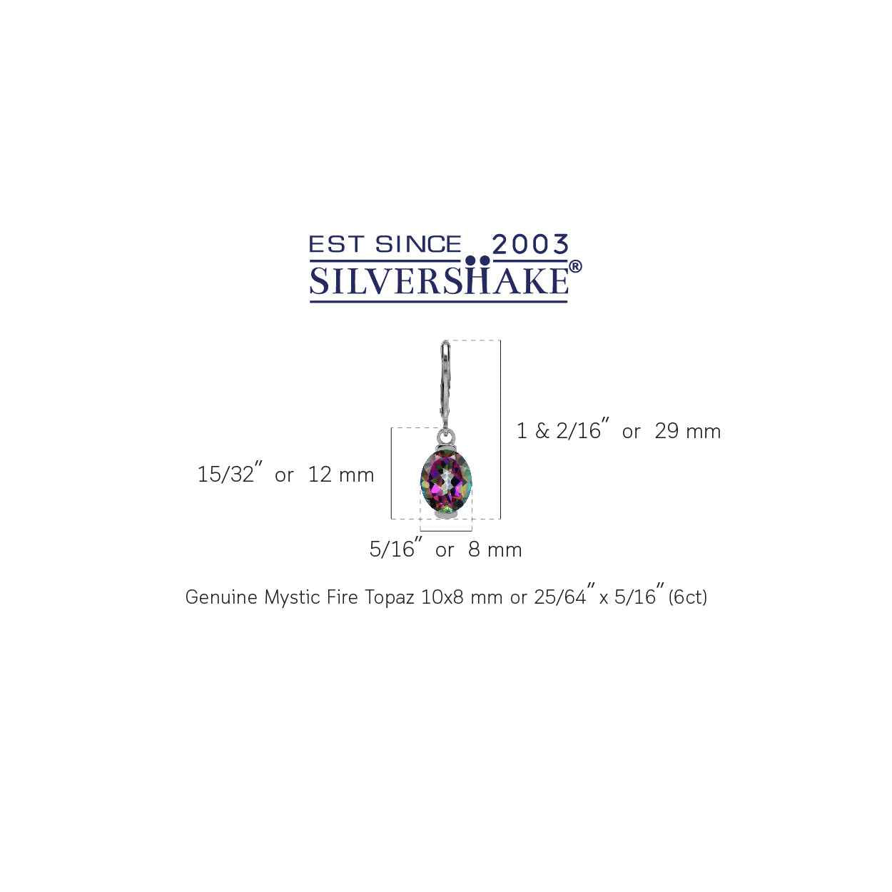 10X8mm 6 CTW Genuine Oval Shape Mystic Fire Rainbow Topaz 925 Sterling Silver Leverback Dangle Gemstone Earrings