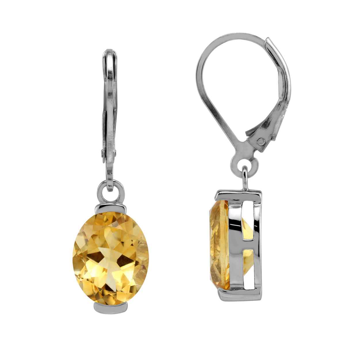 10X8mm 4.72 CTW Genuine Oval Shape Yellow Citrine 925 Sterling Silver Leverback Dangle Earrings