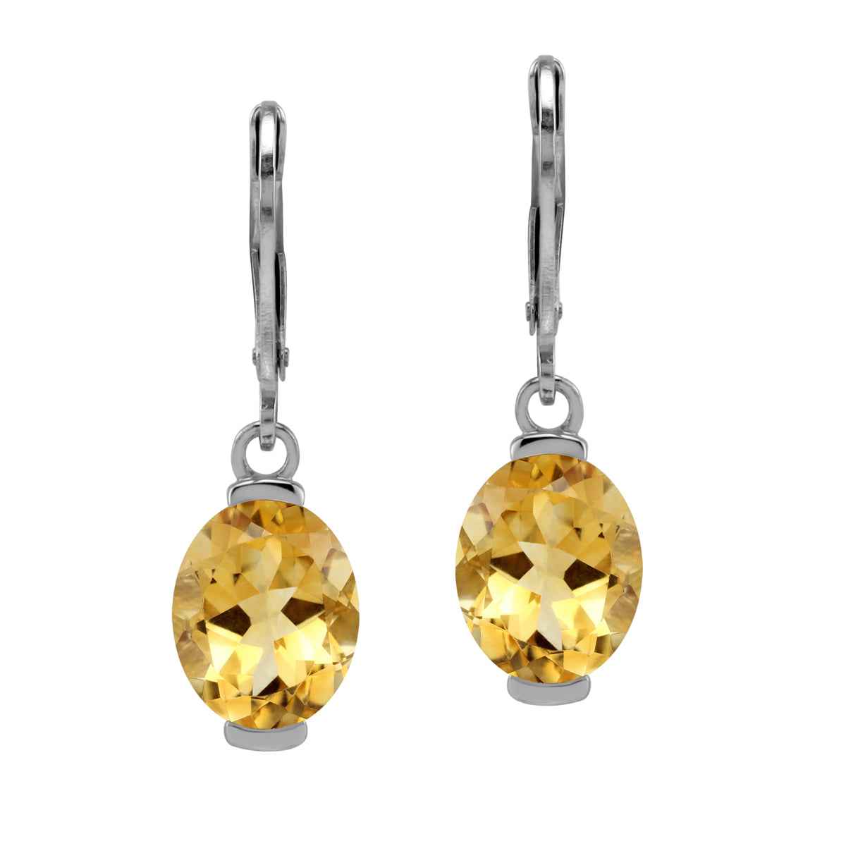 10X8mm 4.72 CTW Genuine Oval Shape Yellow Citrine 925 Sterling Silver Leverback Dangle Earrings