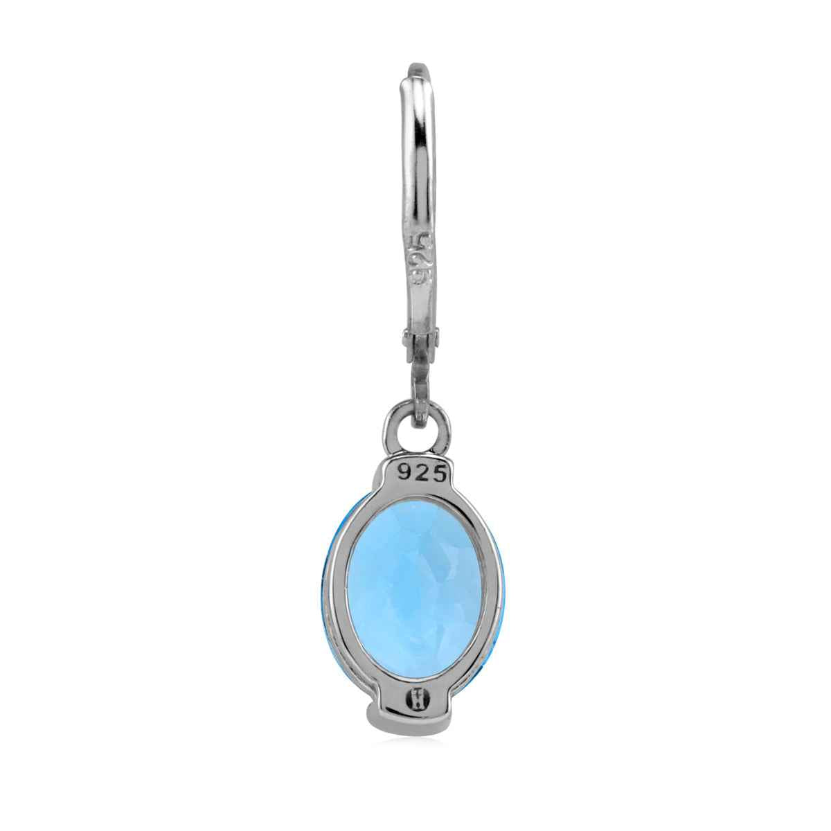 10X8mm 6.42 CTW Genuine Oval Shape Swiss Blue Topaz 925 Sterling Silver Leverback Dangle Earrings
