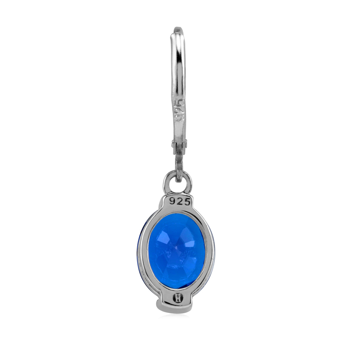 10X8mm Created Oval Shape Blue Sapphire 925 Sterling Silver Leverback Dangle Earrings