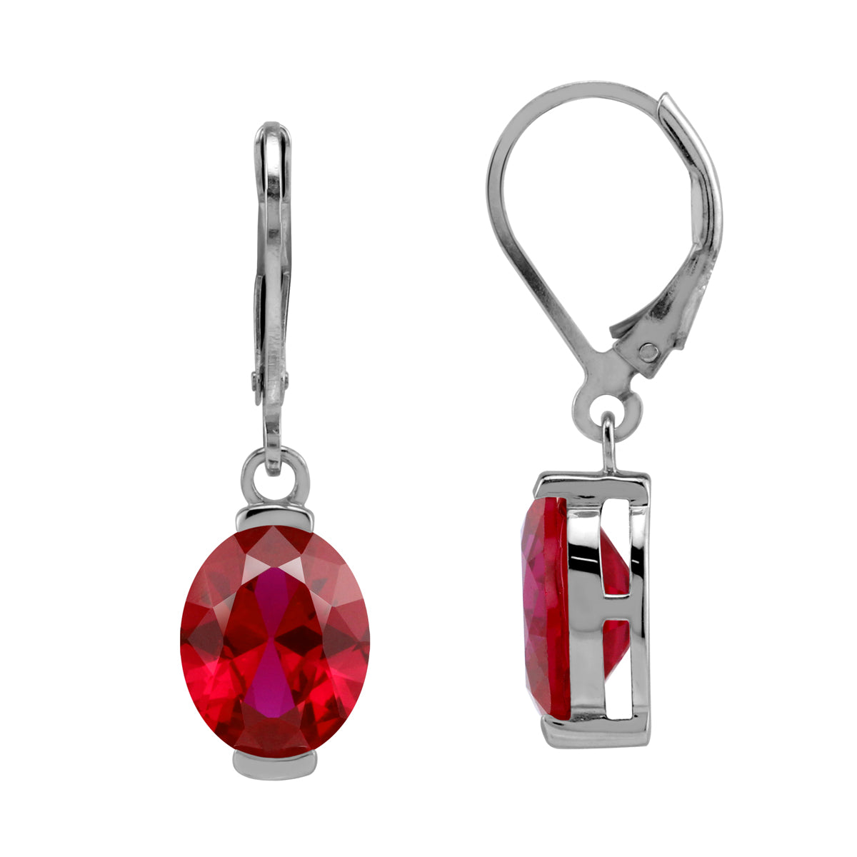 10X8mm Simulated Oval Shape Red Ruby 925 Sterling Silver Leverback Dangle Earrings