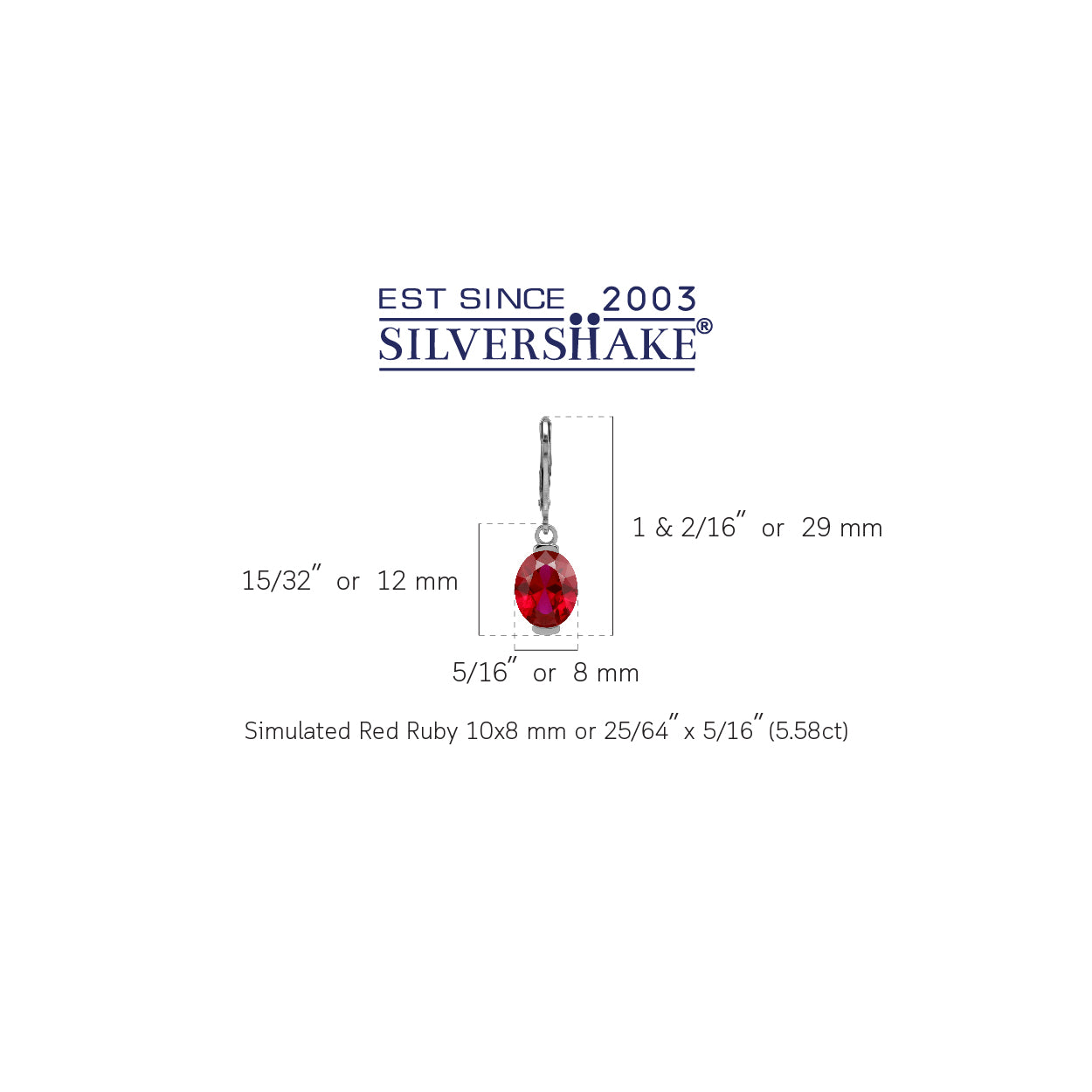 10X8mm Simulated Oval Shape Red Ruby 925 Sterling Silver Leverback Dangle Earrings