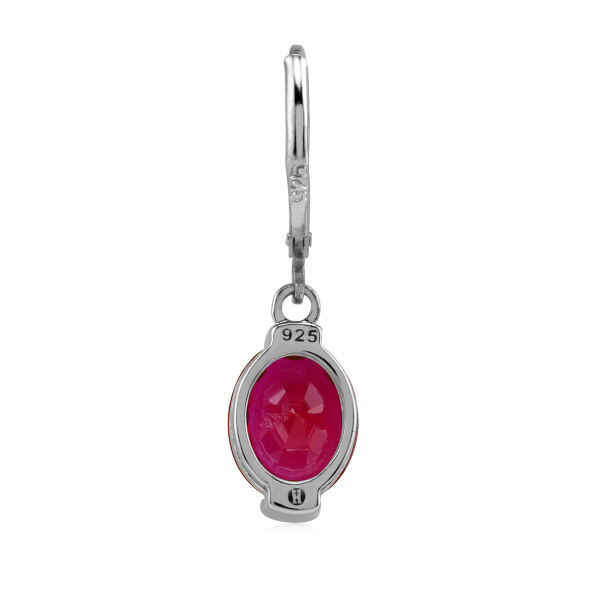10X8mm Simulated Oval Shape Red Ruby 925 Sterling Silver Leverback Dangle Earrings